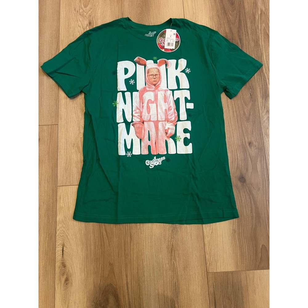 A Christmas Story Pink Nightmare Bunny Costume T-Shirt Green Size Large NWT